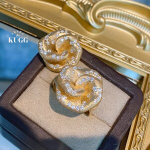 KUGG 100% 18K Yellow Gold Rings Luxury Flower Shape 0.65carat Real Natural Diamond Ring for Women High Wedding Jewelry