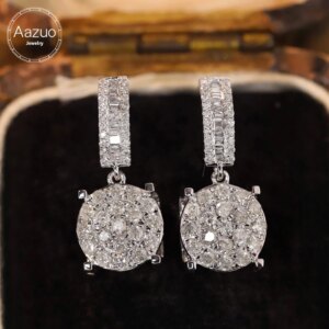 Aazuo 18K Jewelry Solid White Gold Real Diamonds 0.76ct Luxury Party Hook Earring Gift For Women Engagement Dinner Party Au750