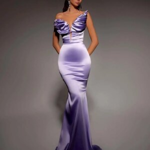 Customized  Mermaid Purple Soft Satin Homecoming Dresses Classic V-Neck Court Train Celebrity Gowns High Quality Evenin