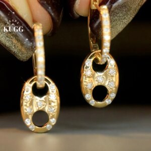 KUGG 100% 18K Yellow Gold Earrings Fashion Style 0.40carat Real Natural Diamond Hoop Earrings for Women High Party Jewelry
