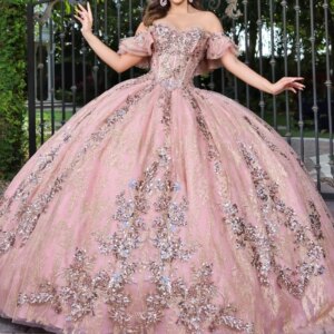 Pink Shiny Quinceanera Dresses Ball Gown Off Shoulder Applique Lace Beading Tull Corset Sweet 16 Dress Vestidos 15 De Anos
