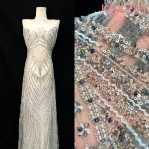 Heavy Gold Beaded Embroidery Lace African Lace Fabric 5 Yards High Quality 2024 Sequins Tulle Lace Fabrics For Sewing KB4781