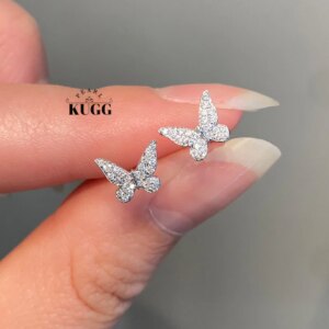 KUGG 100% 18K White Gold Earrings Real Natural Diamond Stud Earrings Romantic Butterfly Shape High Wedding Jewelry for Women