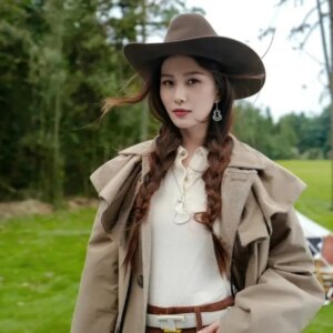 Simple coffee belt warm men’s and women’s bendable large eaves widen thick woolen cowboy hat