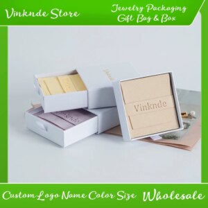 New Custom Fashion Jewelry Packaging Box Personalized Logo Paper Drawer Boxes With Microfiber Flip Pouch Earrings Rings Gift Bag