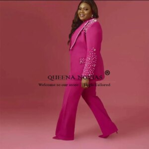 Luxury Pearls Beads Pants Suits Women Formal Party Mother’s Dresses Custom Ladies Business Banquet Prom Blazer Vest Trousers 3PC