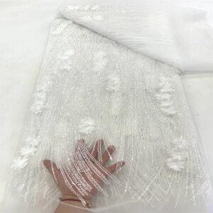 Luxury 3D Lace African Sequins Lace Fabric 2024 High Quality French Nigerian Groom Beaded Lace Fabric For Wedding Dress Sewing