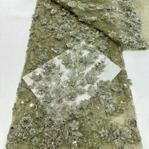 Nigerian Handmade Beaded Lace Fabric 2025 High Quality Sequins Beaded Embroidery African French Lace Fabric For Dress