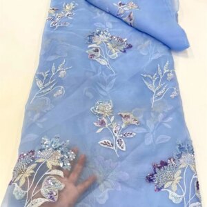 Sky Blue African Fabric Lace High Quality 5 Yards 202 Nigerian Chiffon Lace Fabric Embroidered Fabrics For Party Dresses A1067-1