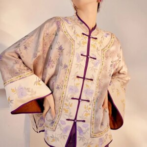 New Chinese style silk embroidery print loose light luxury coat woman