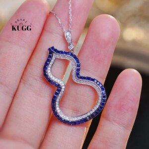 KUGG 100% 18K White Gold Necklace Luck Gourd Design Luxury Diamond Natural Sapphire Necklace for Women High Wedding Jewelry