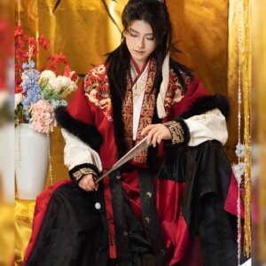 New Hanfu Tang System Red Black Vans Half Arm Crossed Collars Broken Skirt Wool Top Cos Cosplay Chinese Traditional Dress Snake