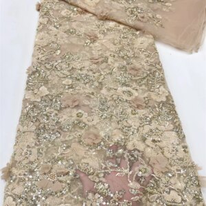 5 Yards Luxury African Heavy Beaded Lace Tulle Fabric 2024 French 3D Flower Embroidered Applique Fabric For Sewing Material