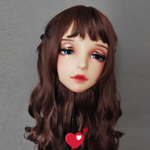 (Yi-01)Female Sweet Girl Resin Half Head Kigurumi BJD Eyes Crossdress Cosplay Japanese Anime Role Lolita Mask With Eyes And Wig