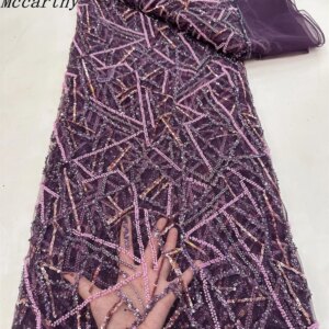 Luxury African Lace Fabric 2025 High Quality Sequins Beads Lace Fabrics For Nigerian Wedding French Velvet Lace Fabric