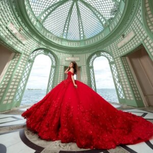 Customized Red Off Shoulder Quinceanera Dress Lace sequin applique Tull 3D flower trailing vestidos de 15 Quinceanera