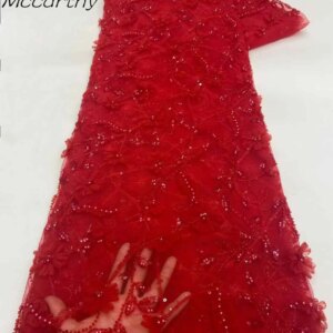 Mccarthy 2025 African Nigeria High Quality Sequins Tulle Lace Fabric Embroidery Wedding Party Guipure Dress Elegant Beads 5Yards