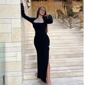 ROYET High Neck Crystals Luxury Mermaid Formal Evening Dress For Woman High Slit Floor Length Prom Gown For Woman Customized