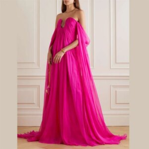 Customized High Quality Exquisite Formal Chiffon Pleat Draped A-line Off-the-shoulder Long Dresses Prom Dresses Retro Classic Si