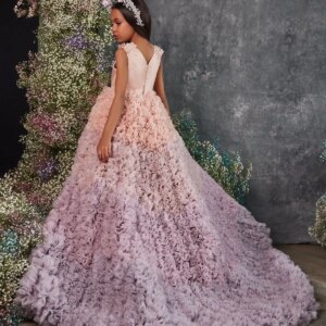 Ruffled Girls Pageant Dresses Ball Gown V-neck Tulle Flower Girl Dresses For Weddings First Communion Dresses Kids Baby