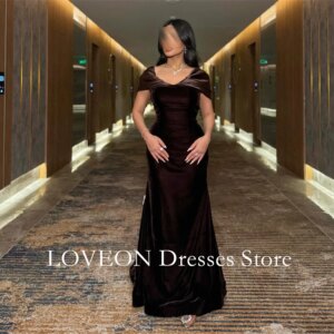 Colavis Off Shoulder Velvet Formal Evening Dresses Pleat Short Sleeves فساتين سهرة Customized Elegant Prom Growns Party Women
