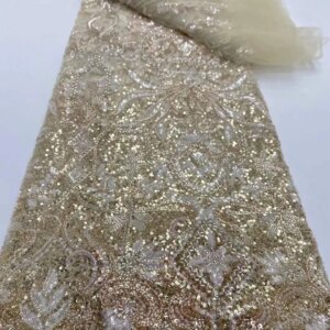 African Heavy Beaded Lace Fabric, Nigerian Sequins Groom Fabric, Wedding Party Dress, High Quality, 5 Yards, 2025 DP