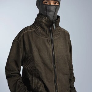 Mechanical Style Wear Quilted Waste Soil Zipper Mud Dyed Sweater Coat Fashionable Retro Jacket for Men and Women