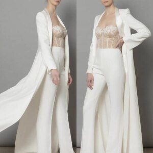 2 Piece Women Red Carpet Sets Tailored Satin Lapel Long Jacket Suits Fashion Show Girls Wear Wedding Outfits