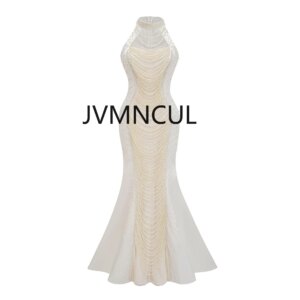 Chic Pearls Embellished Fishtail Dress for Special Occasion 2025 European Style Bodycon Evening Gown Sleeveless Party Dress