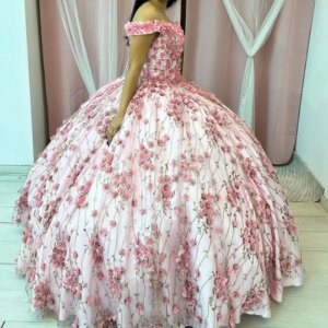 Customized Shiny Off Shoulder Quinceanera Dress crystal sequin applique Tull Lace 3D flower Bow vestidos de 15 Quinceanera