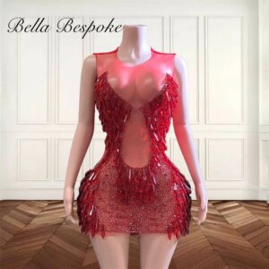 Red Short Prom Dresses For Black Girls 2025 Beaded Crystal Birthday Luxury Dress Tassel Cocktail Homecoming Customized