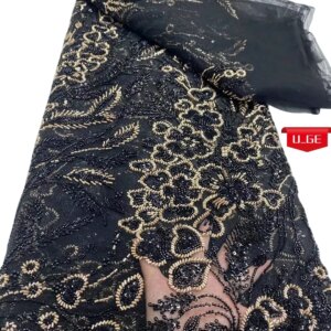2025Latest Austria Elegant Superior Quality Luxurious Soft mesh Lace With Lots Beads fabric For Wedding Evening Dress U_Ge5296