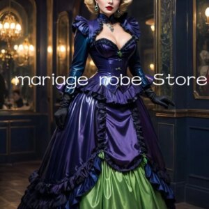 Purple Shiny Gothic Victorian Prom Dresses Bustle Corset Lace-up Long Sleeve Ruched Customsized Costume Evening Gown Outfit