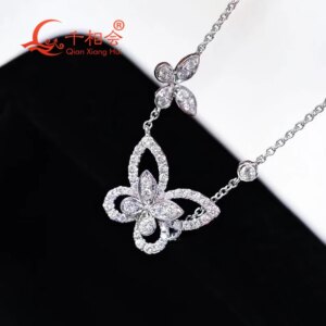 14mm S925 Sterling Silver Butterfly Pendant Choker Necklace with D VVS Moissanite Valentine’s Day Gift for Weddings And Dating