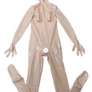 Skin Latex full catsuit with handmade gloves kig latex bodysuit with vagina sheath