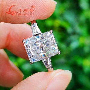 8x10mm radiant cut 925 Silver D VVS baguette Moissanite Ring Men women Diamonds wedding dating gift fine Jewelry
