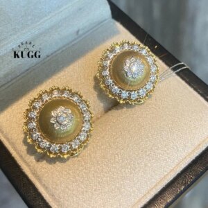 KUGG 100% 18K White+Yellow Gold Earrings Women 0.50carat Real Natural Daimond Hoop Earrings Palace Style High Party Jewelry