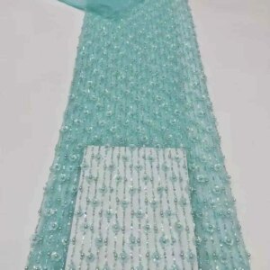 African Heavy Bead Lace Fabric 5 Yards High Quality Nigerian Sequins French Tulle for Wedding Party Material 2025 sewing