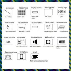 Daily For Waveshare 15.6Inch LCD Touch Monitor (C), 1920 × 1080 Full HD, IPS Screen Optical Bonding Toughened Glass Panel EU PLU