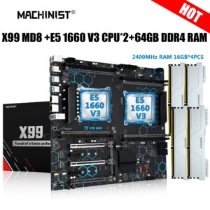 MACHINIST X99 Dual CPU Motherboard Combo LGA 2011-3 Xeon Kit E5 1660 V3 CPU Processor 64G DDR4 RAM 2400MHz NVME USB 3.0 X99 MD8