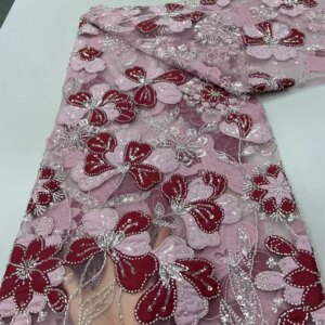 Super Top Lace Fabric For Paty Dress African Lace Fabric Luxury Embroidery Bead Net Lace with Sequins Wedding Party Dress W545-1