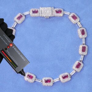 ESKEEM 7mm 925 Sterling Silver Bracelet VVS Moissanite Bracelet for Women Fine Red/Green CZ & White VVS Chain Jewelry