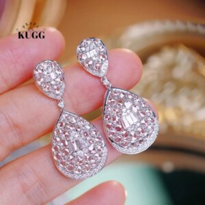 KUGG 18K White Gold Earrings Luxury 2.8carat Real Natural Diamond Drop Earrings for Women Vintage Elegant Style Senior Banquet