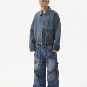Retro Heavy Industry Distressed Dirty Dyed Three-Dimensional Multi-Pocket Jeans Profile Loose Straight Men’s Trousers