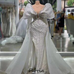 Haute Coutures Beaded Evening Dresses Detachable Skirt Crystals Pearls Prom Dress Arabic Wedding Party Gowns Vestidos De Gala