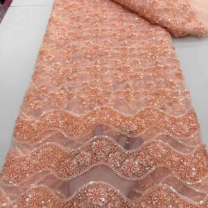 Sequins French Mesh Gowns African Lace Fabric 5 Yards High Quality 2025 Crystal Glitters Plus Beads Lace Trim For Sewing KB4504