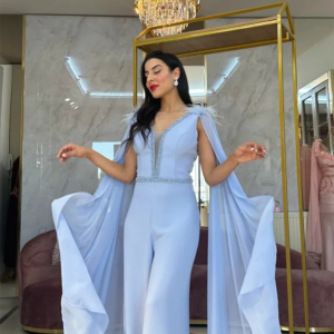 CustomizedEvening  Sexy Casual  Jersey Sequined Feather Draped Beach A-line V-Neck Bespoke Occasion Gown Long Dresses