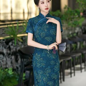 Cheongsam new Chinese female sense of daily national style dress temperament long