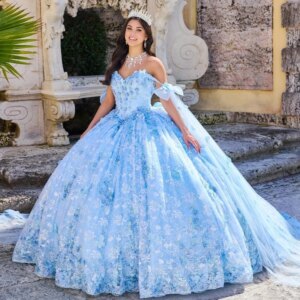 Sky Blue Shiny Quinceanera Dresses for 15 Year 2025 Ball Gown Sexy Off the Shoulder Applique Lace Tull Long Party Dress for Girl