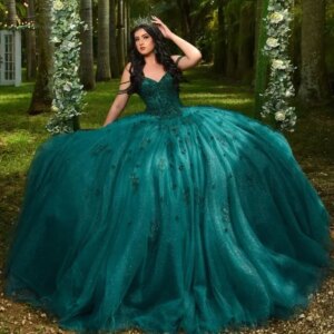 Emerald Green Ball Gown 15 Year Old Quinceanera Dresses 2025 Appliques Girls Prom Party Dress Vestidos De FestaCustomized